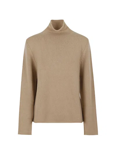 Allude High-neck Cashmere Sweater In Brown