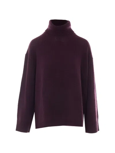 Allude High-neck Drop-shoulder Sweater In Burgundy