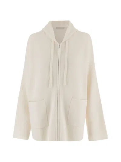Allude Hooded Zip Cardigan In Neutral