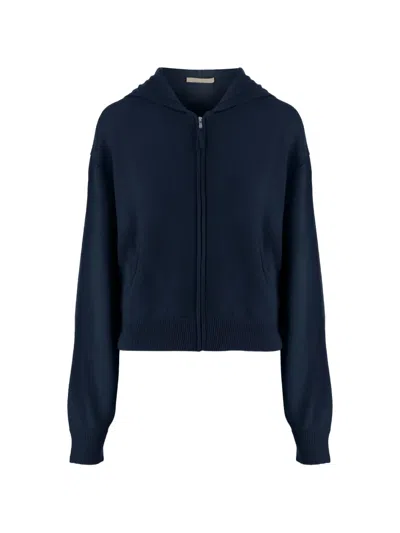Allude Hooded Zip-up Sweater In Blue