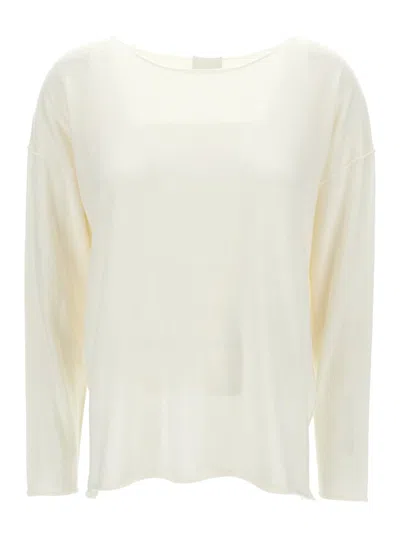 ALLUDE IVORY LONG-SLEEVE TOP WITH BOAT NECKLINE IN COTTON AND CASHMERE WOMAN