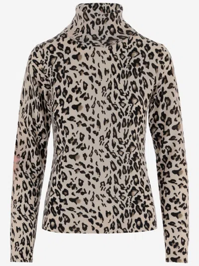 Allude Leopard Print Wool And Cashmere Sweater In Red