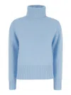 Allude Light Blue High Neck Sweater In Wool And Cashmere Woman In Light Blue