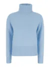 Allude Light Blue High Neck Sweater In Wool And Cashmere Woman In Blue
