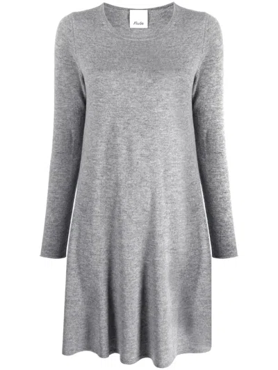 Allude Long-sleeve Knitted Minidress In Grau