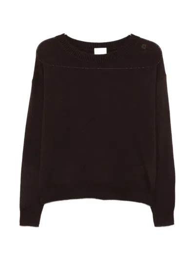 Allude Long-sleeve Ribbed-trim Sweater In Brown