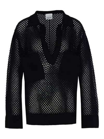 Allude Mesh Detail Oversized Top In Black
