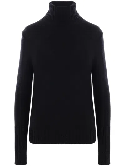 Allude Black Patterned Knit Turtleneck Cashmere Sweater