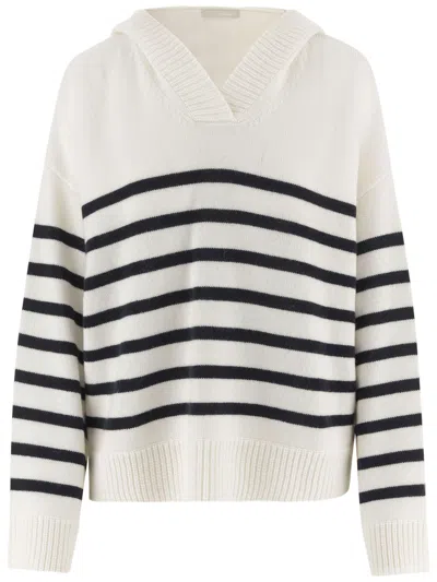 Allude Navy Striped Wool-blend Hoodie In Neutral