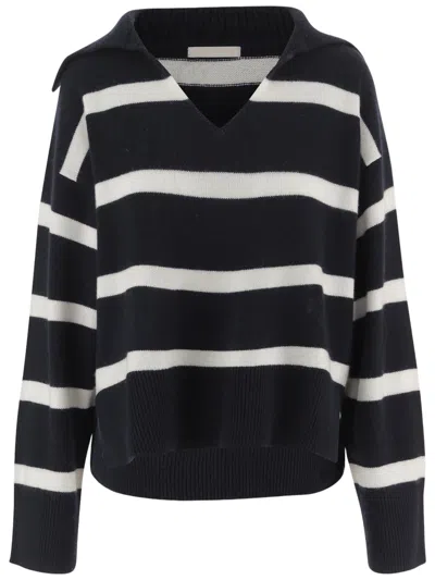 Allude Navy Striped Wool-blend Sweater In Black