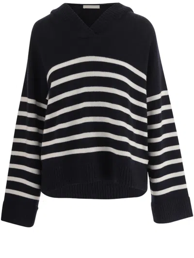 Allude Navy Striped Wool-blend Sweater In Black