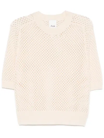 Allude T-shirt In Lochstrick In Nude