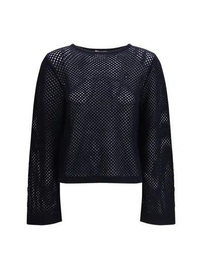 Allude Openwork Perforated Knit Sweater In Blue