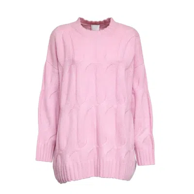 Allude Oversized Cable Knit Sweater With Ribbed Detailing In Pink