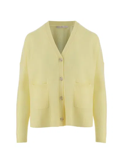 Allude Patch-pockets V-neck Cardigan In Yellow