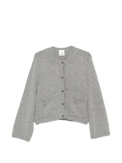 Allude Patch-pocket Ribbed-trim Cardigan In Grey