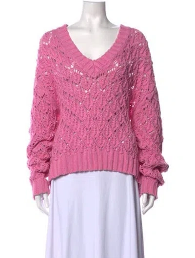 Pre-owned Allude Patterned V-neck Sweater In Pink