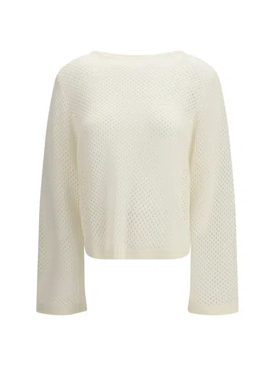Allude Perforated Boatneck Sweater In Neutral