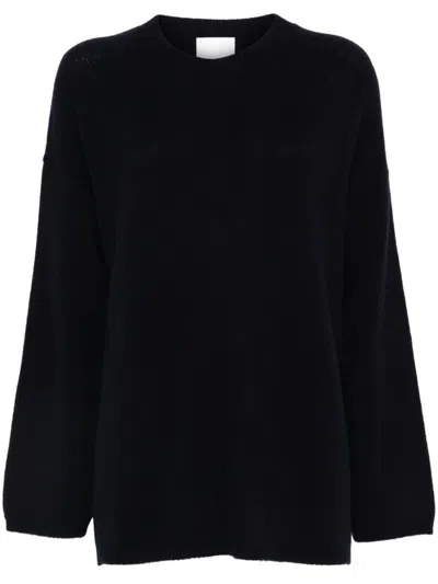 Allude Plush Wool And Cashmere Sweater With Relaxed Fit In Black