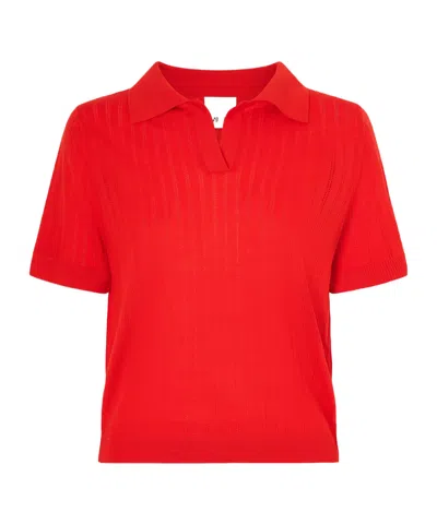 Allude Pointelle-knit Wool Polo Top In Red