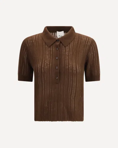 Allude Polo-neck Short-sleeve Sweater In Brown