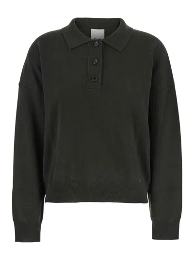 Allude Point-collar Wool Polo Top In Green