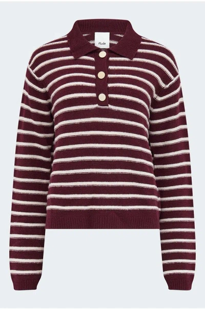 Allude Polo Neck Sweater In Burgundy Cream