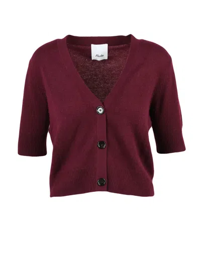 Allude Red Cropped Deep V-neck Cashmere Cardigan In Burgundy