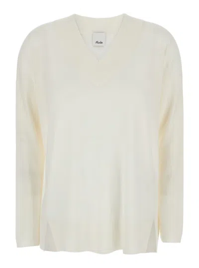 ALLUDE ALLUDE RELAXED FIT WOOL SWEATER WITH V-NECK