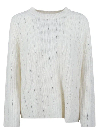 Allude Rhinestone-embellished Ribbed-knit Jumper In White