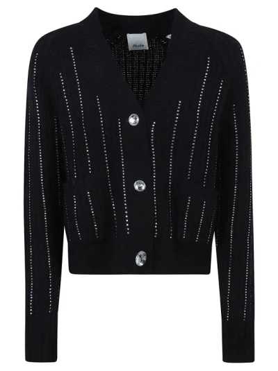 Allude Rhinestone-embellished Wool-blend Cardigan In Black