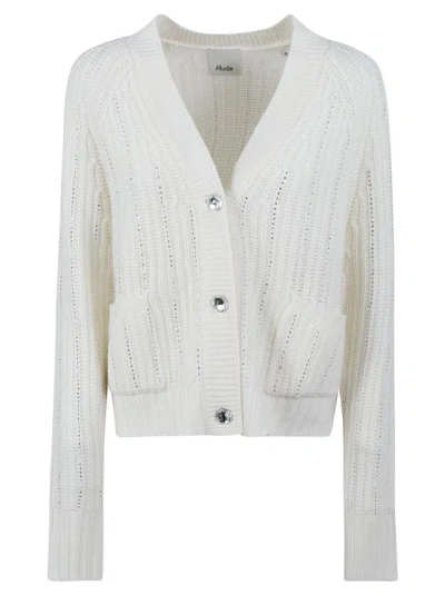 Allude Rhinestone-embellished Wool-blend Cardigan In White
