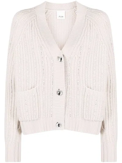 Allude Rhinestone-stripes Wool-blend Cardigan In Neutrals