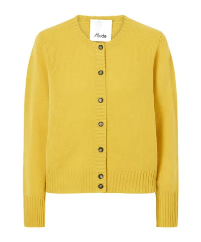 Allude Ribbed Cashmere Cardigan In Yellow