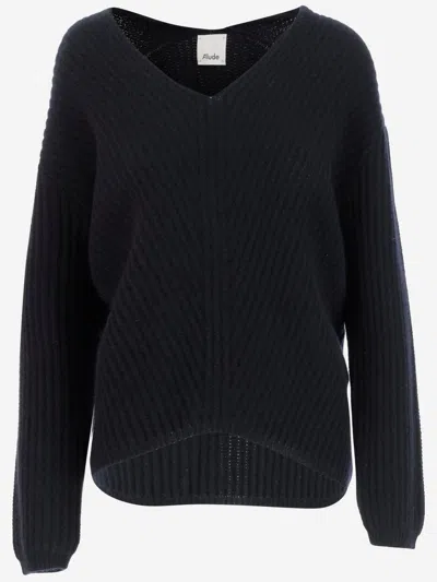 Allude Ribbed Cashmere Pullover In Black