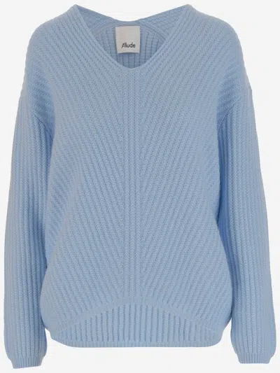 Allude Ribbed Cashmere Pullover In Clear Blue