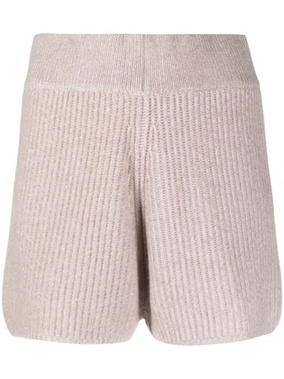 Allude Ribbed Cashmere Shorts In 中性色