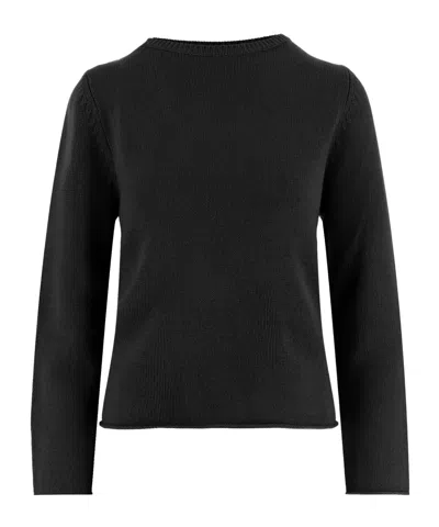 Allude Ribbed Crew Neck Knitted Sweater In Black