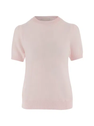 Allude Ribbed Crew-neck T-shirt In Pink