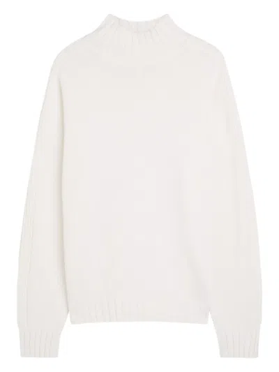 Allude Ribbed Funnel-neck Sweater In White