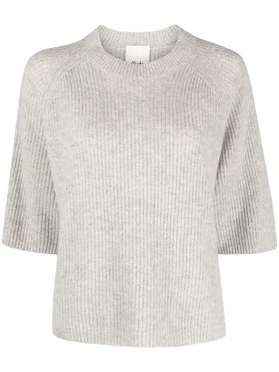 Allude Ribbed Half-length Sleeve Cashmere Jumper In Grey