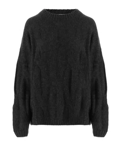 Allude Black Ribbed Crewneck Cashmere-silk Sweater