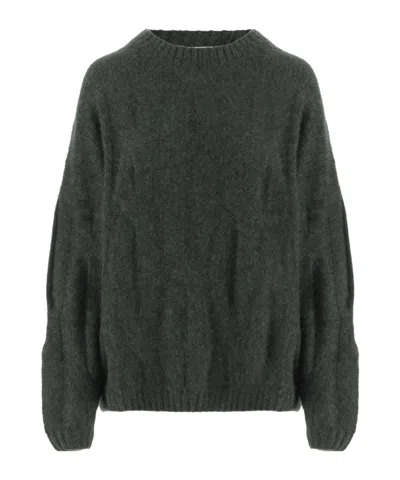 Allude Dark Green Ribbed Crewneck Cashmere-silk Sweater