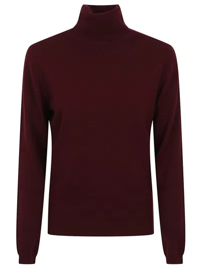 Allude Ribbed High Neck Cashmere Sweater In Burgundy