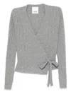 Allude Ribbed Self-tie Cardigan In Gray