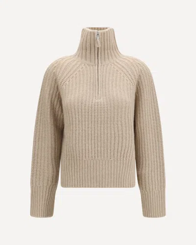 Allude Ribbed Troyer Sweater With Zip In Beige