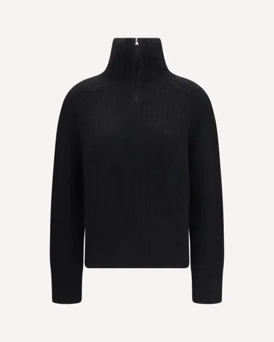 Allude Ribbed Troyer Sweater With Zip In Black