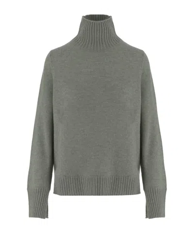 Allude Green Ribbed Turtleneck Cashmere Sweater In Gray