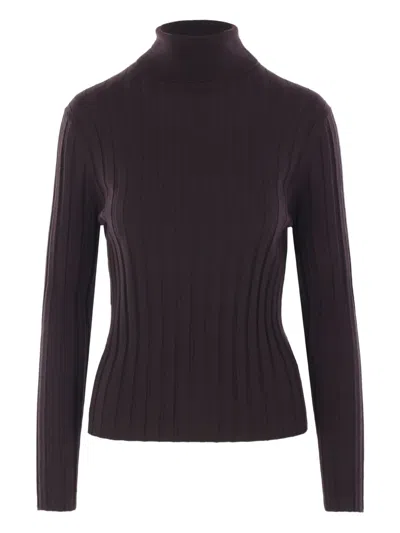 Allude Ribbed Turtleneck Sweater In Brown