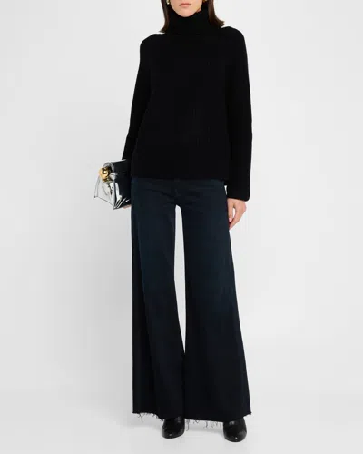 Allude Ribbed Turtleneck Wool-cashmere Sweater In Noir